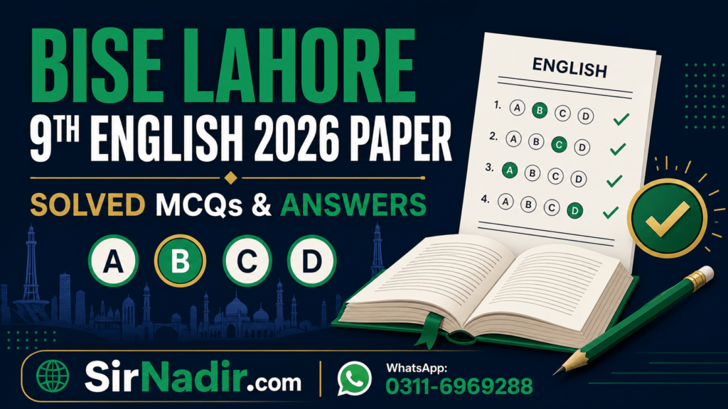 BISE Lahore 9th English 2026 paper with solved MCQs and answers