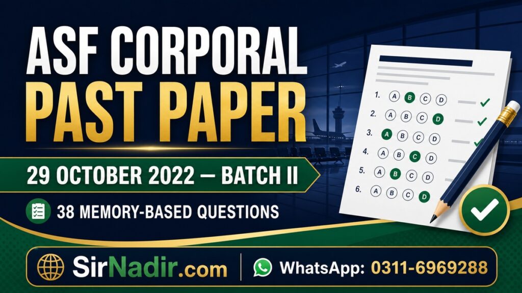 ASF Corporal past paper 29 October 2022 Batch II with 38 memory-based questions