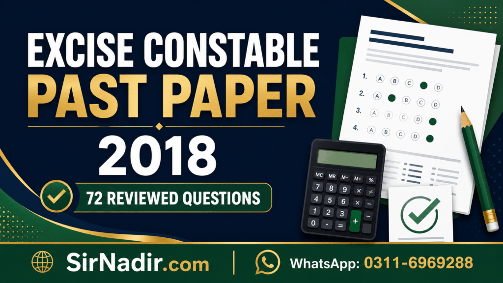 Excise and Taxation Constable past paper 2018 with 72 reviewed questions
