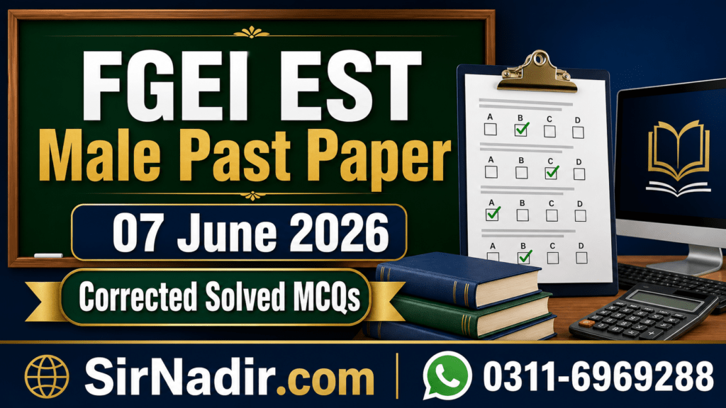 FGEI EST Male Past Paper 07 June 2026 corrected solved MCQs
