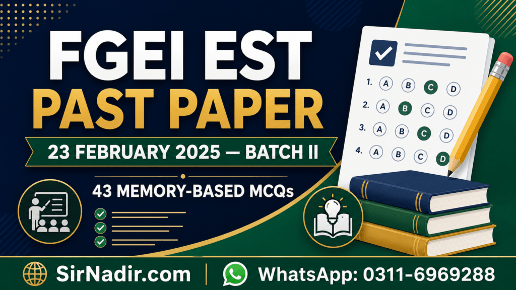 FGEI EST past paper 23 February 2025 Batch II with 43 memory-based MCQs