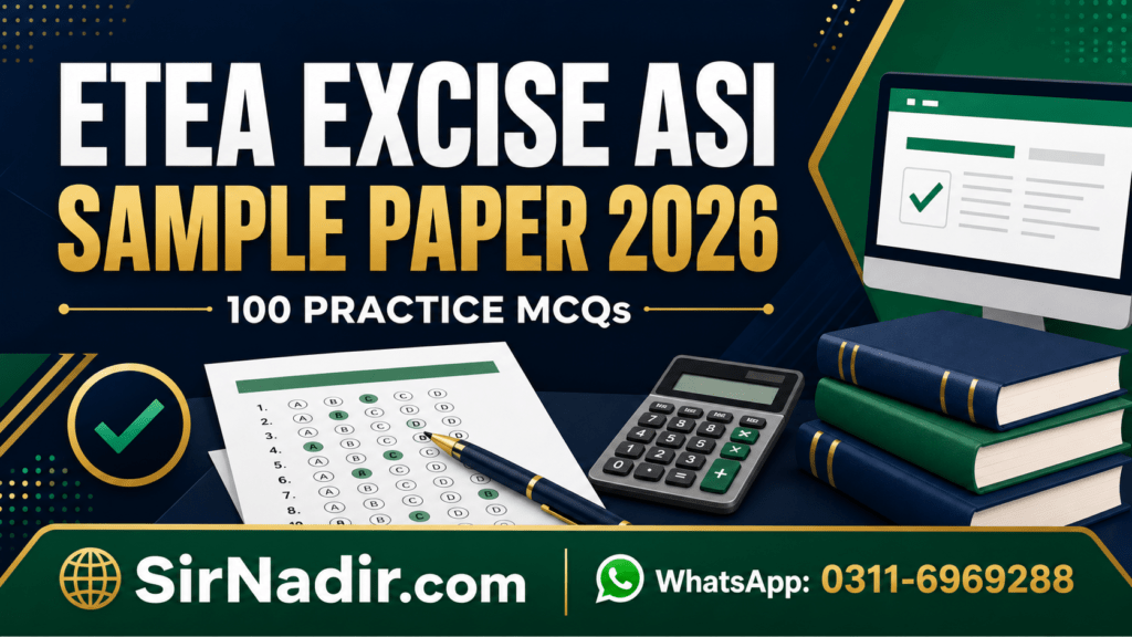 ETEA Excise ASI Sample Paper 2026 with 100 practice MCQs