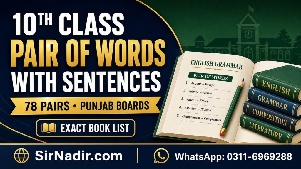 10th class pair of words with sentences for Punjab Boards