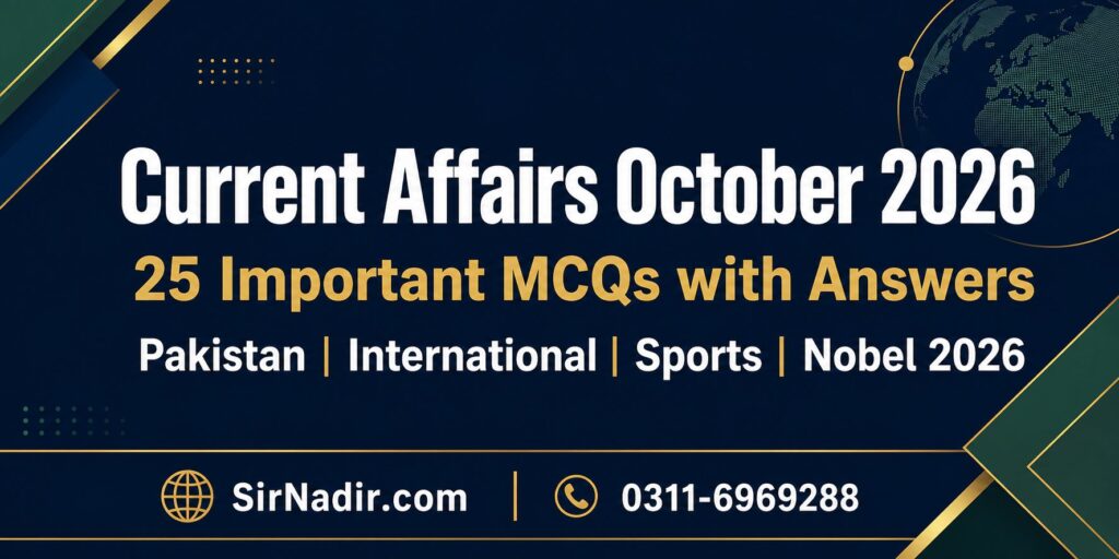 Current Affairs October 2026 important MCQs for PPSC FPSC and one paper exams