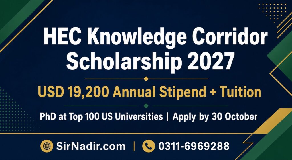 HEC Knowledge Corridor PhD scholarship 2027 for Pakistani students